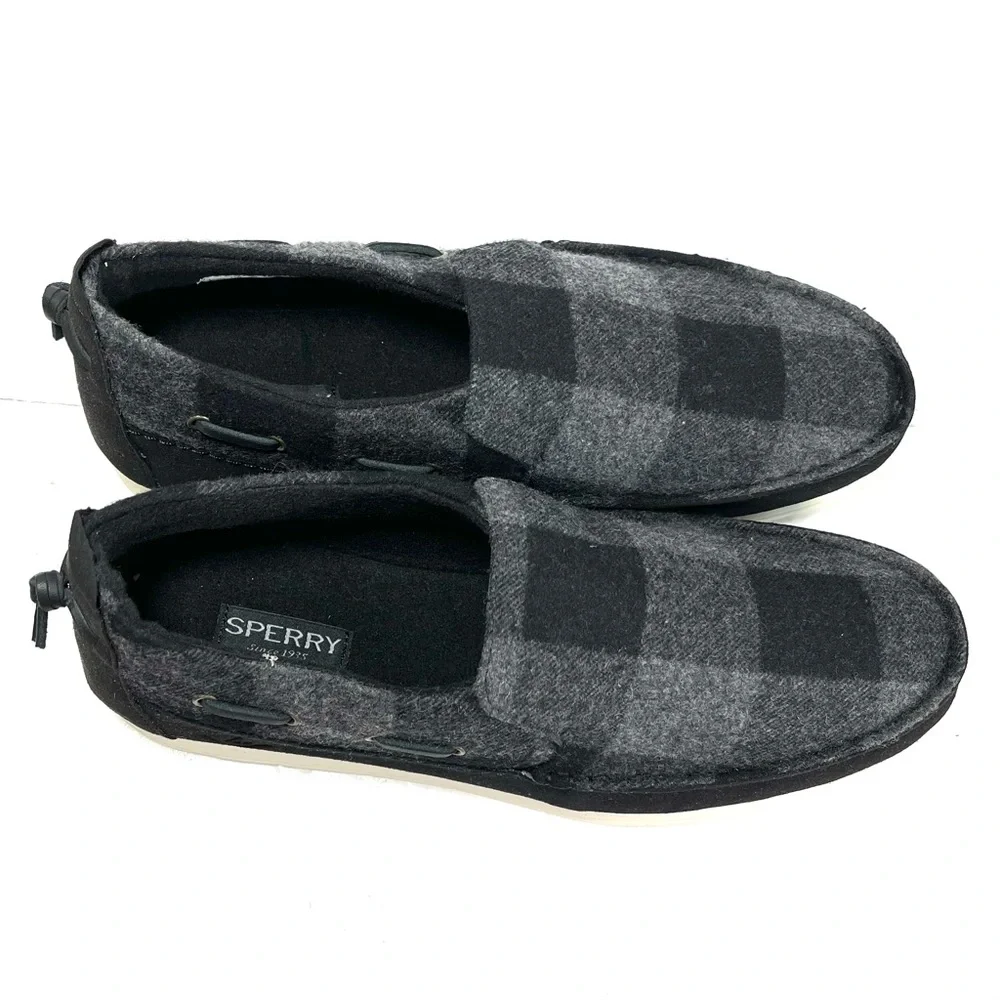 Sperry Top-Sider Mens‎ Moc-Sider Slip On Shoes Wool Black/Gray Plaid